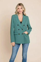 Double Breasted Lapel Collar Jacket Blazer - Femstylo