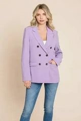 Double Breasted Lapel Collar Jacket Blazer - Femstylo