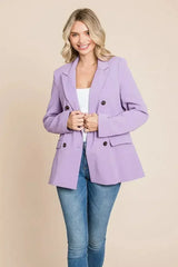 Double Breasted Lapel Collar Jacket Blazer - Femstylo