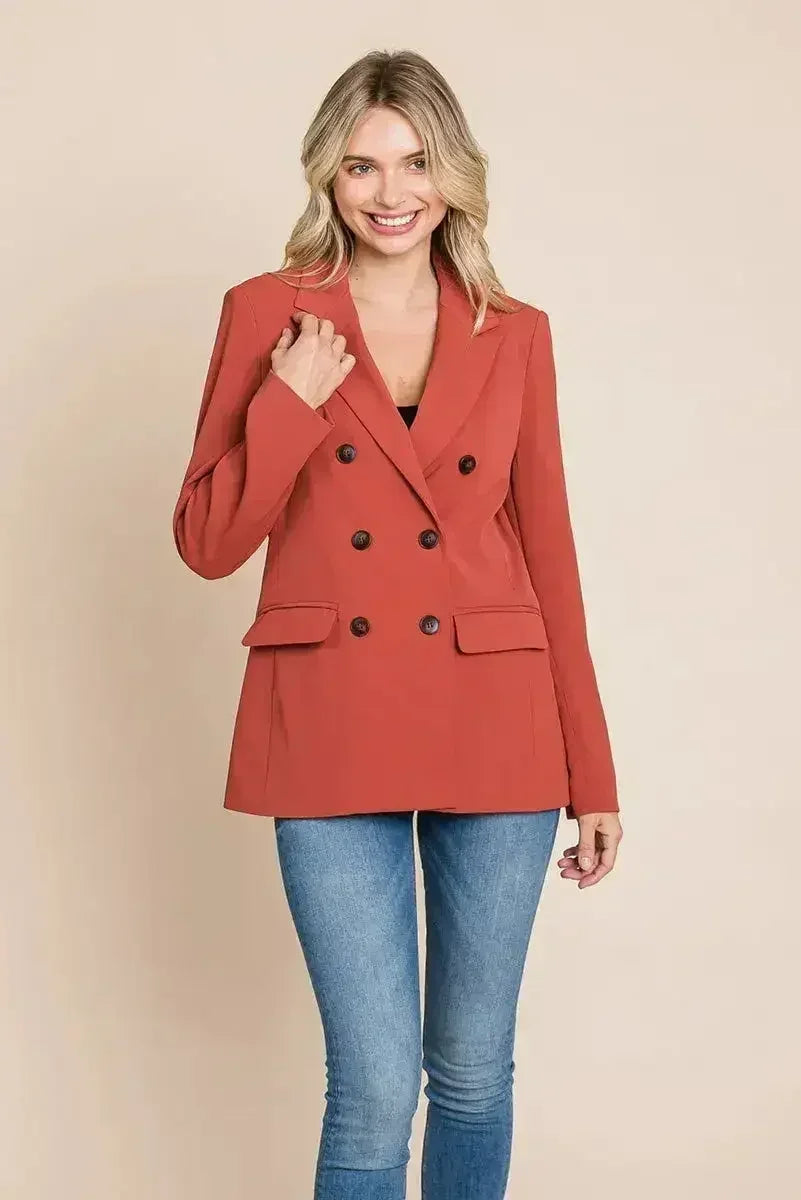 Double Breasted Lapel Collar Jacket Blazer - Femstylo