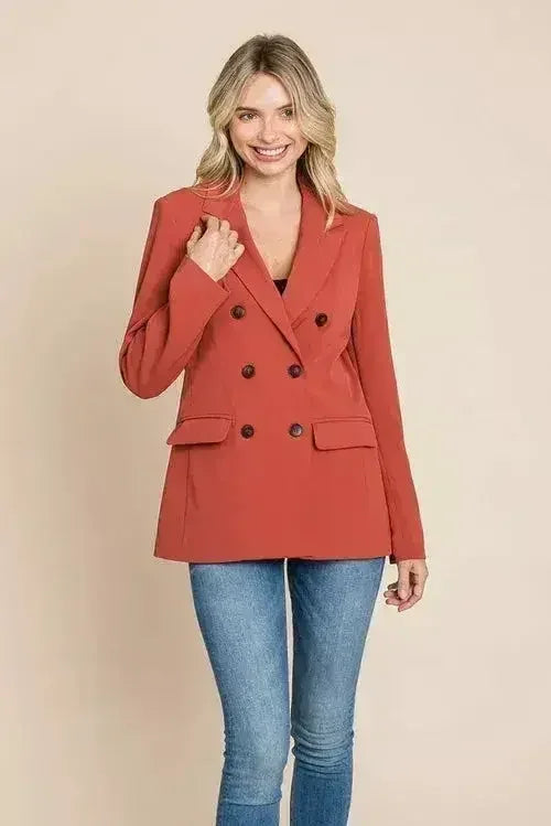 Double Breasted Lapel Collar Jacket Blazer - Femstylo