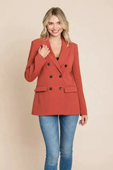 Double Breasted Lapel Collar Jacket Blazer - Femstylo