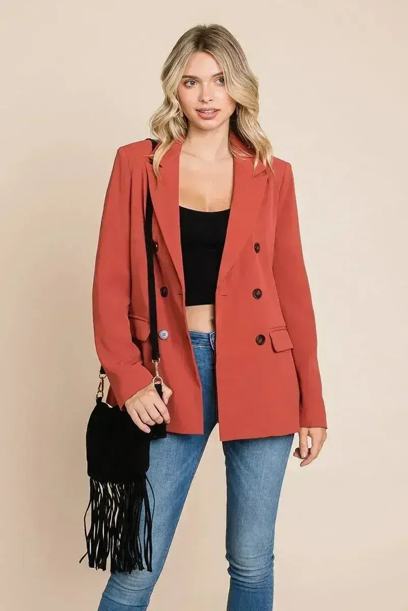 Double Breasted Lapel Collar Jacket Blazer - Femstylo