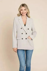 Double Breasted Lapel Collar Jacket Blazer - Femstylo