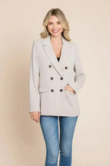 Double Breasted Lapel Collar Jacket Blazer - Femstylo