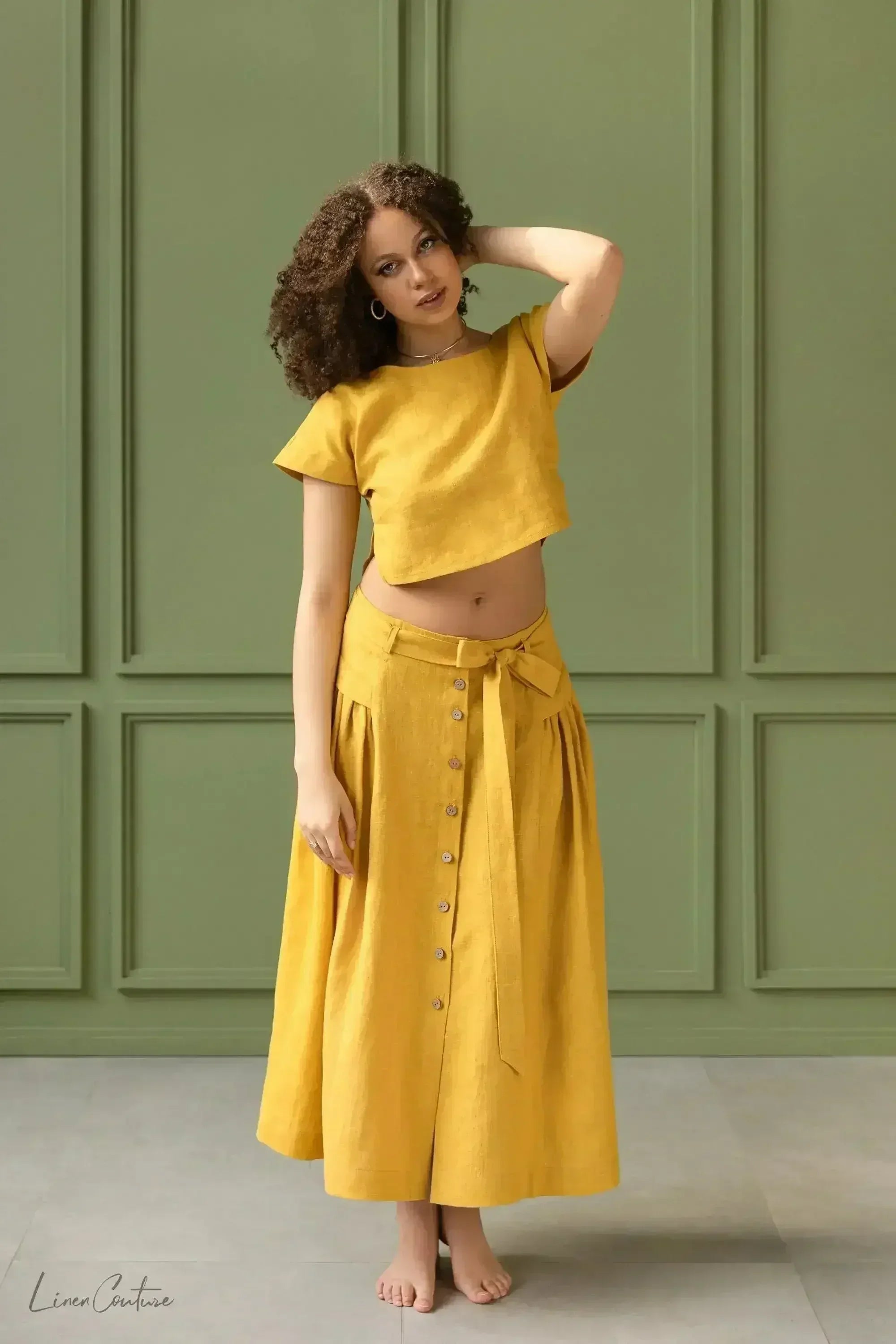 Taormina Set | Linen Crop Top and Flared Midi Skirt - Femstylo