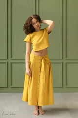 Taormina Set | Linen Crop Top and Flared Midi Skirt - Femstylo