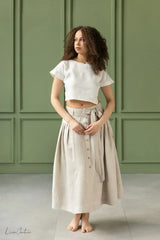 Taormina Set | Linen Crop Top and Flared Midi Skirt - Femstylo