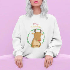 Reindeer Christmas Sweatshirt - Cozy Holiday Sweater | Femstylo - Femstylo