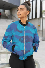 Alpine Blue Retro Female Bomber Jacket - Femstylo