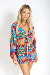 Rainbow Waves Bohemian Front Tying Crop Top - Femstylo
