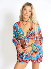 Rainbow Waves Bohemian Front Tying Crop Top - Femstylo