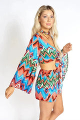 Rainbow Waves Bohemian Front Tying Crop Top - Femstylo