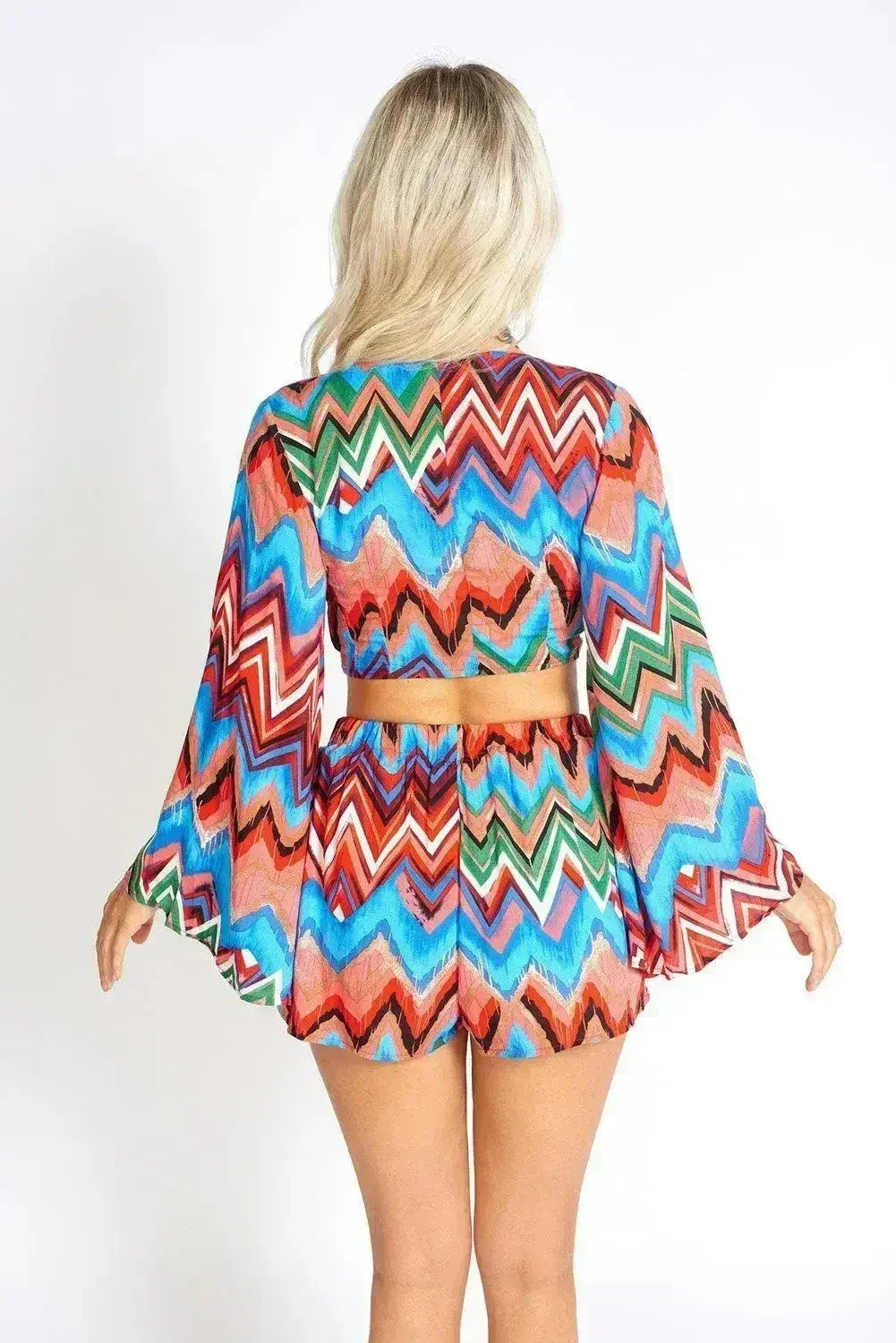 Rainbow Waves Bohemian Front Tying Crop Top - Femstylo
