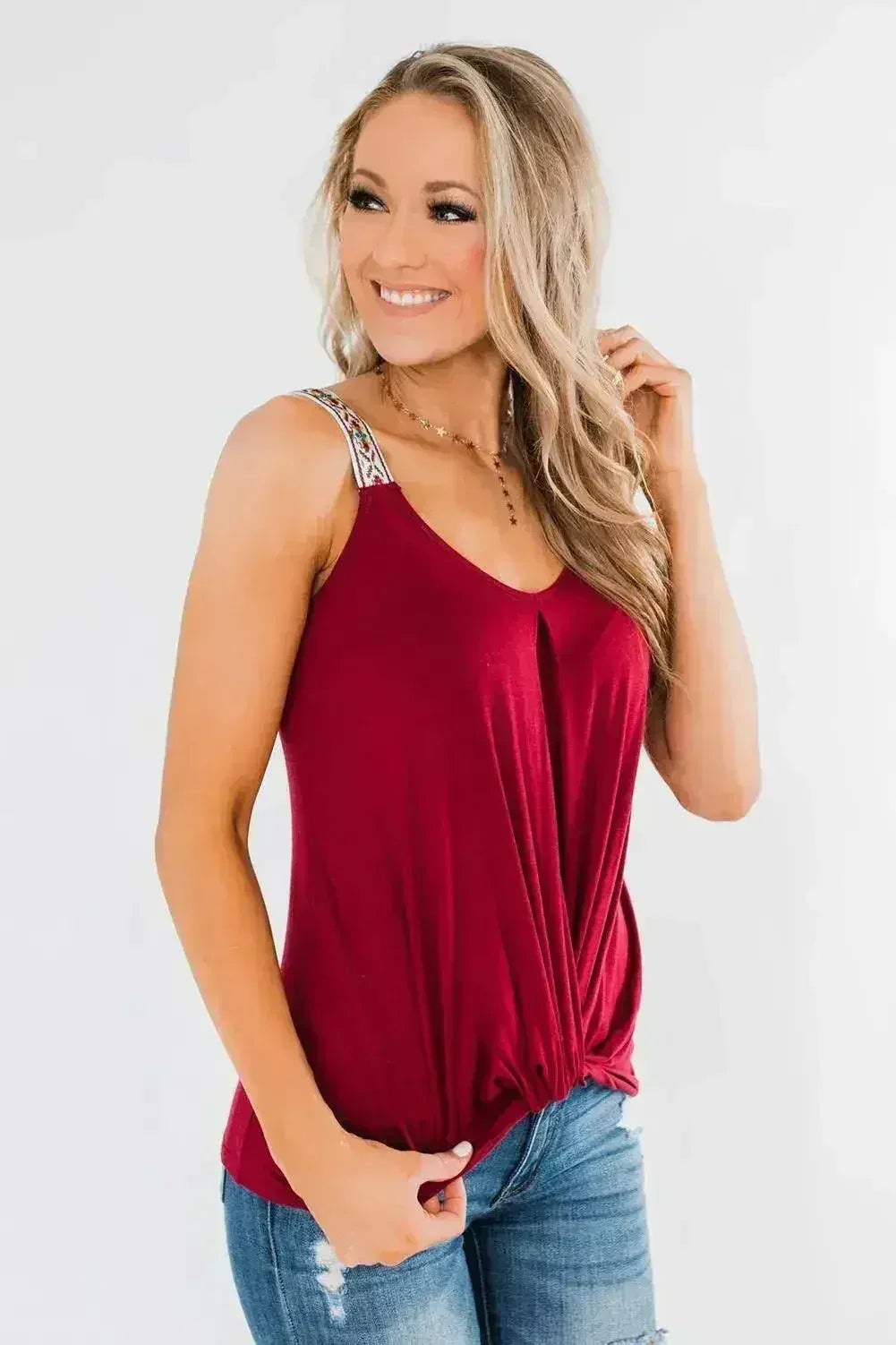 Red Somewhere Next To You Twist Summer Tank Top - Femstylo
