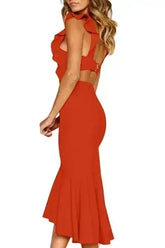 Red Fishtail Princess Ruffled Party Dress - Femstylo