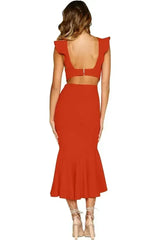 Red Fishtail Princess Ruffled Party Dress - Femstylo