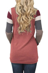 Red Multicolor Stripes Sleeve Pullover Sweatshirt - Femstylo