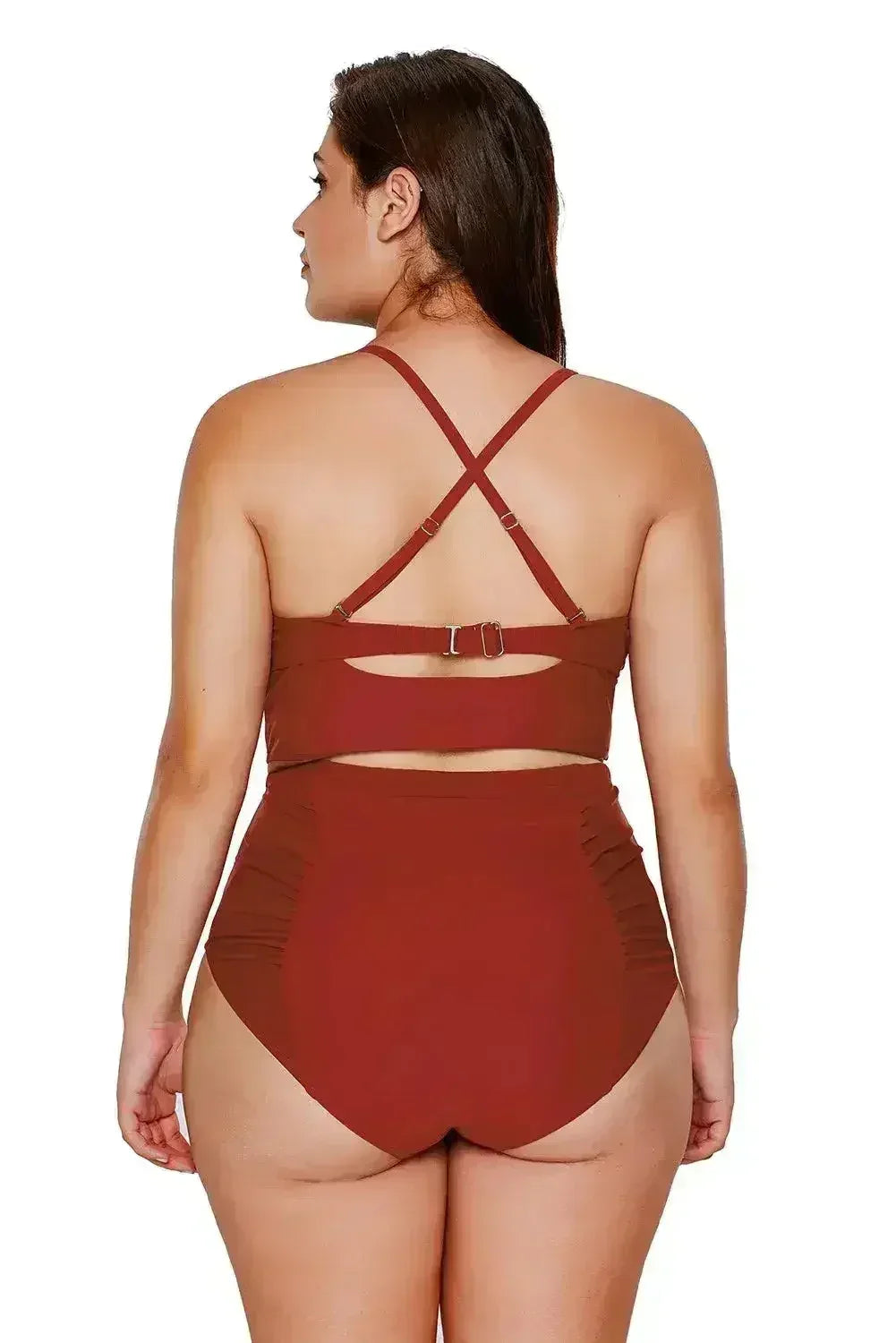 Red Strappy Neck Detail With Padded High Waist Swimsuit - Femstylo
