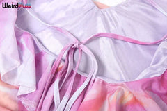 Weird Puss Flower Print Dress Woman Summer Strapless Splits Irregular Tassel Patchwork Backless Bandage Party Skinny Vestidos