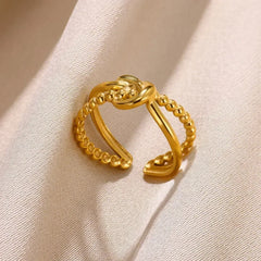 Stainless Steel Flower Open Rings For Women Trend Wedding Heart Jewelry Gold Color Geometric Hollow Ring Daily Accessories Gift