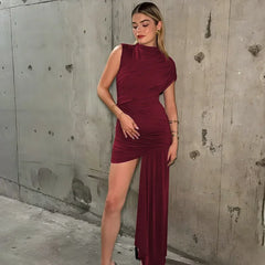 Irregular Pleated Mini Dress | Tassel Hem Streetwear Dress - Femstylo