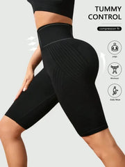 Women‘s Seamless Yoga Shorts High Waisted Striped Slim Shorts Sexy Butt Lifting Gym Trainning High Elastic Five Point Pants