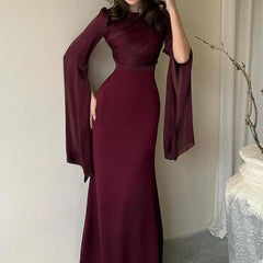Elegant Satin Maxi Dress | Batwing Sleeve Evening Gown - Femstylo