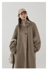 CHIC VEN Korean Women Woolen Coat Single Breasted Loose Stand Collar Belt Long Double-sided Ladies Overcoat Autumn Winter 2024