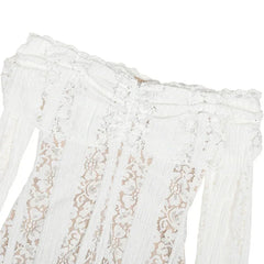 Oligai Lace Slim Mini Dress for Women Off The Shoulder Sexy Long Sleeves Club Party Dresses Bodycon Elegant Autumn Dress