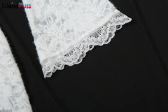 Weird Puss Embroidery Ruffles Dress Women Sexy Deep V-Neck Slits See Through Solid Tassel Petal Cuffs Street Elegance Vestidos