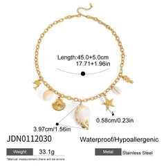 Zora Colorful Summer Holiday Style Conch Pendant Necklace Women's 18K Gold-plated Stainless Steel Multi Charm Fashion Jewelry