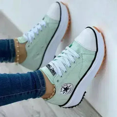 Flat Lace-Up Sneakers Pattern Canvas Casual Sport Shoes - Femstylo