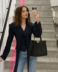 Tossy Elegant Female Striped Suit Coat For Women Scarf Lace-Up Patchwork V-Neck Long Sleeve Luxury Outwear Female Jackets Coat