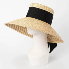 Summer Straw Hat 2024 New Flat Top French Straw Hat Elegant Women's Outdoor Vacation Sun Hat Summer Hat 모자 gorras beach