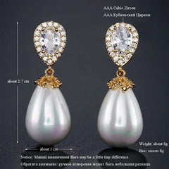 ZAKOL Stylish Teardrop Imitation Pearl Dangle Earrings Water Drop Cubic Zirconia for Women Bridal Earring Wedding Jewelry Bijoux