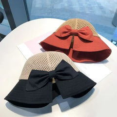 Summer Women Bucket Hat UV Protection Sun Hats Soft Foldable Wide Brim Outdoor Beach Hat Panama Cap Ponytail Cap