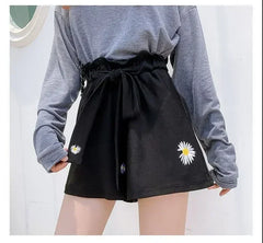 Summer Lightweight Black Casual Sports Pants Women Student Loose High-Waist Wide-Leg Shorts