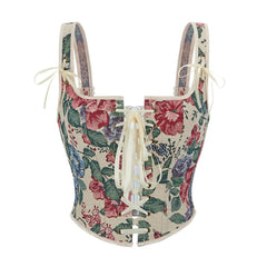 Womens Corsets Floral Lace Up Bustiers Shoulder Strap Corsets Jacquard Bustier Casual Outfits Medieval Renaissance Costumes