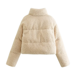 PB&ZA2023 Autumn and Winter New Women's Lamb Wool Short Cotton Coat Standing Collar Thickened Warm Bread Coat Cotton Coat