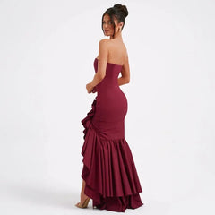 Ladies Summer Ruffle New Fashion Elegant Evening Party Dress Women Sleeveless Backless Tube Bodycon Maxi Dresses Female Clubwear