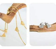 Cute Heart Necklace Earrings Bracelet Jewelry Set Stainless Steel For Women Fashion Shiny Zircon Bridal Accessories Wedding Gift