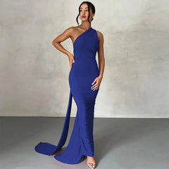 Hugcitar One Shoulder Backless Adjustable Scarf Loop Ruched Sexy Maxi Dress Women Elegant Y2K Streetwear Festival Outfit