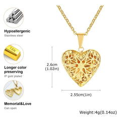 Vnox Stainless Steel Heart Locket Necklace Pendant with Photo Frame, Elegant Gold Plated Design Womens Gift