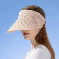 Spring and Summer Women's Outdoor Sunshade Straw Hat Fashion Empty Top Duck Tongue Hat Big Brim Cap G37