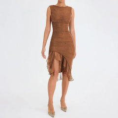 Europe and the United States cross-border 2023 new fashion mesh tight-fitting backless irregular pleated dress summer women