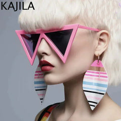 Oversized Triangle Punk Shiled Sunglasses Women Big Frame 2025 Luxury Brand Windproof Eyewear For Ladies UV400 Goggle Shades