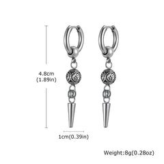Punk Men's Huggies Earrings,Vintage Long Chain Stainless Steel Ear Drop,Stylish Cross Earring Gift