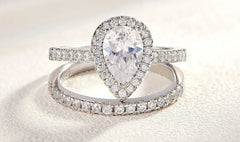 Newshe 2 Pieces Tear Drop Shape Engagement Ring Wedding Band for Women 925 Silver Bridal Jewelry High Grade Cubic Zircons