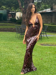 2025 Glitter Sequins Spaghetti Straps Women's Evening Dress Sleeveless Backless High Waist Floor Length Lady Birthday Party Gown